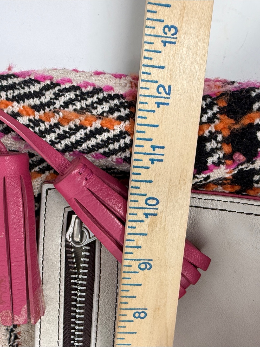Coach Multicolor Tweed Shoulder Bag with Pink Tassel - Picture 7 of 16